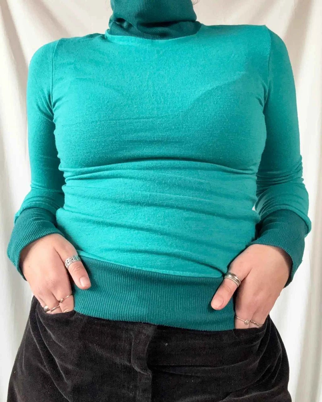 Blue Two Toned Turtle Neck Top