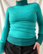 Blue Two Toned Turtle Neck Top