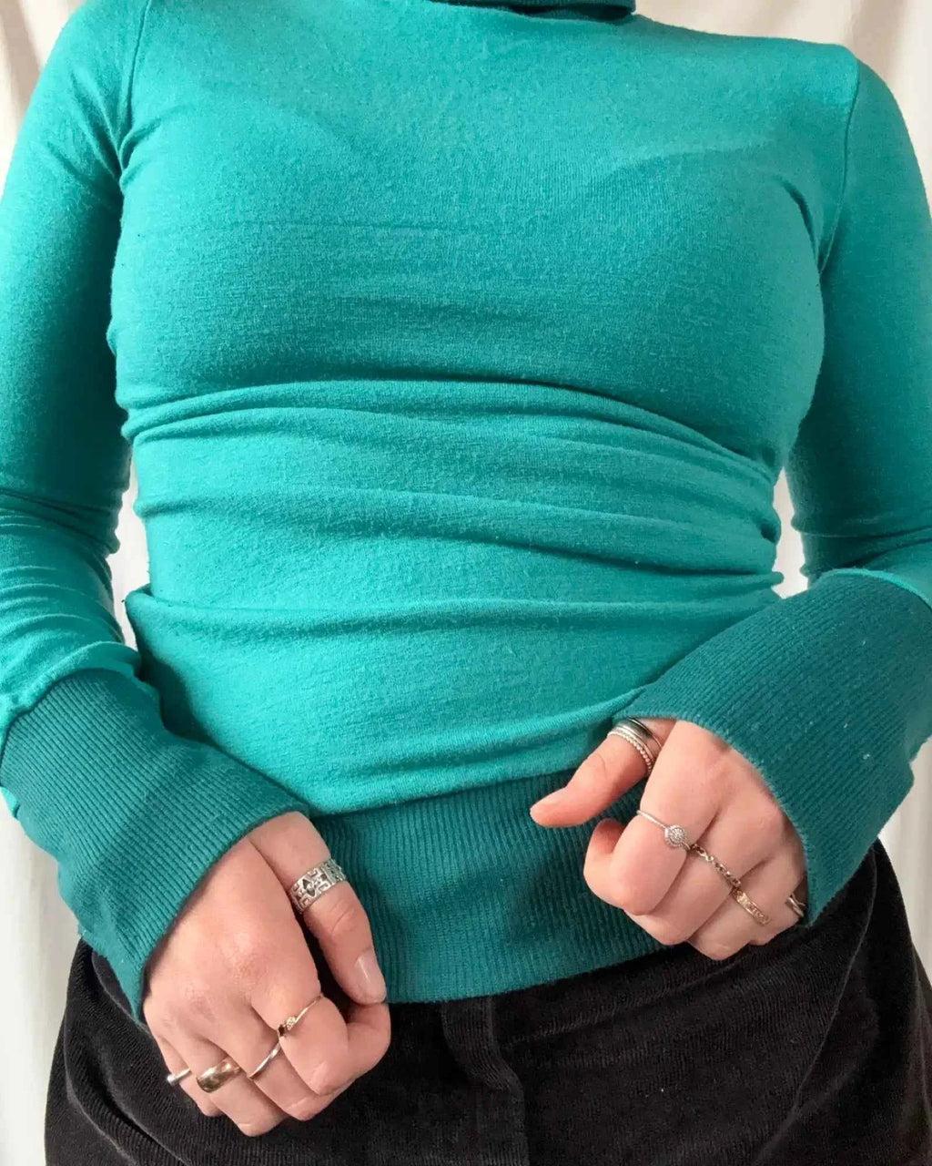Blue Two Toned Turtle Neck Top