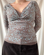 Brown and Blue Mesh Patterned Top