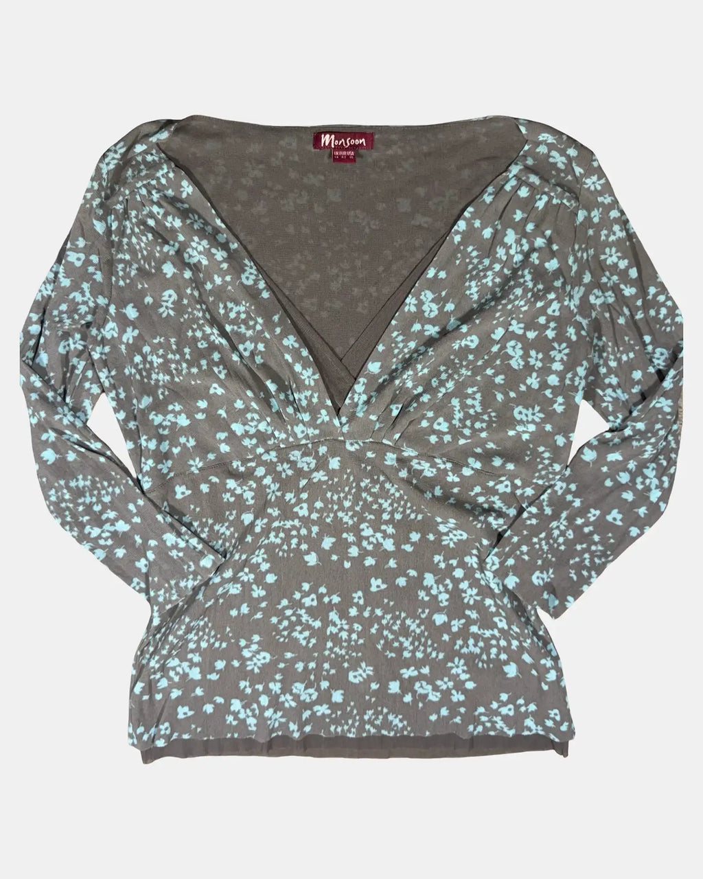 Brown and Blue Mesh Patterned Top