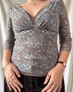 Brown and Blue Mesh Patterned Top