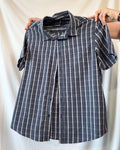 Blue and White Checked Button Up Top