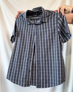 Blue and White Checked Button Up Top