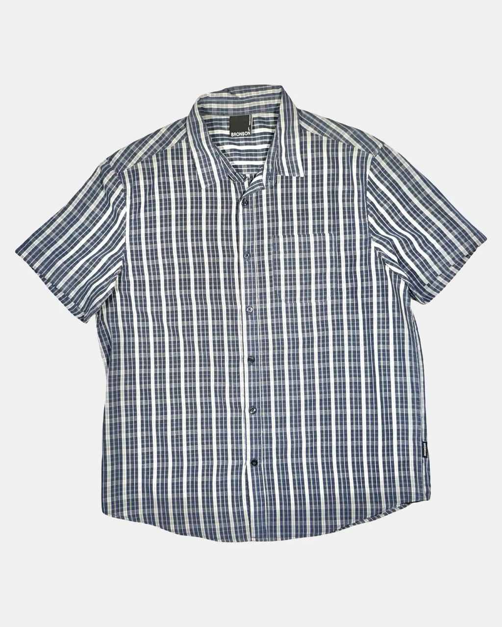 Blue and White Checked Button Up Top