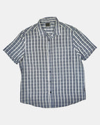 Blue and White Checked Button Up Top