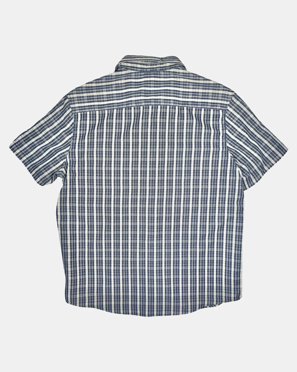Blue and White Checked Button Up Top