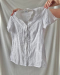 White Floral Detail Button Up Top
