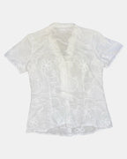 White Floral Detail Button Up Top