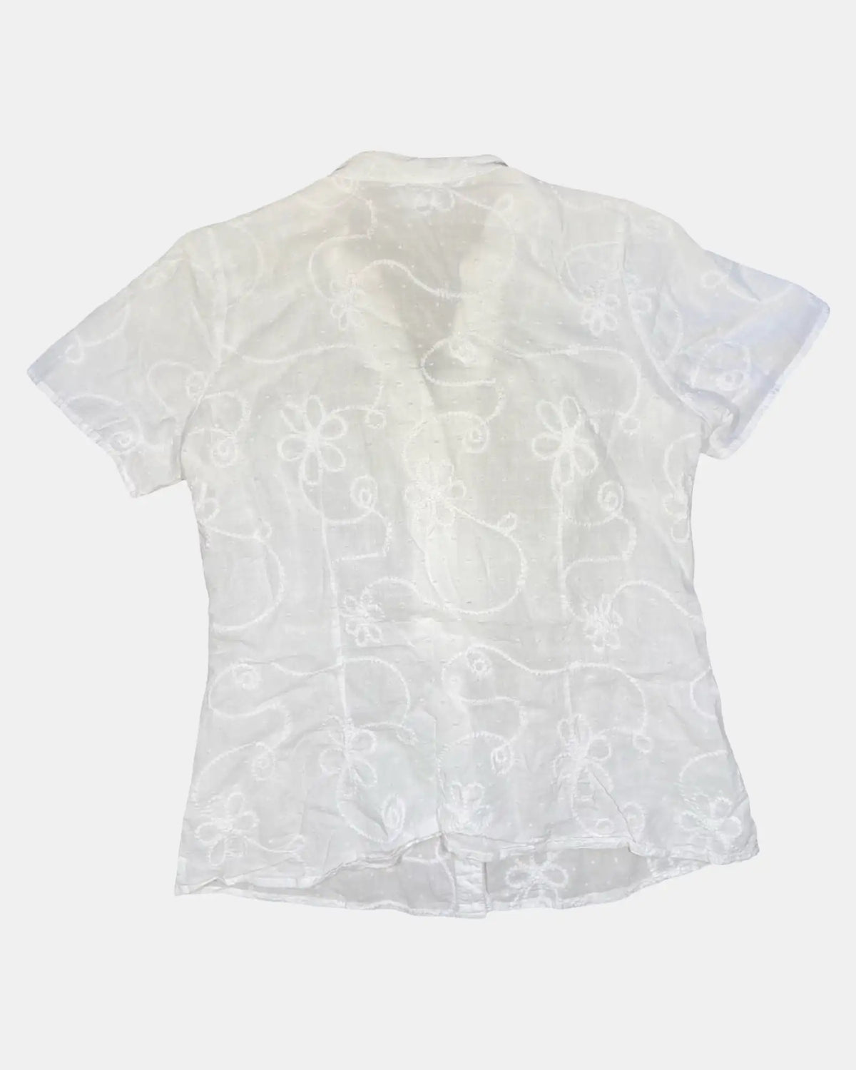 White Floral Detail Button Up Top