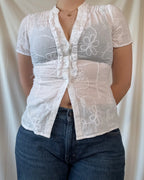 White Floral Detail Button Up Top