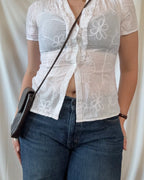 White Floral Detail Button Up Top