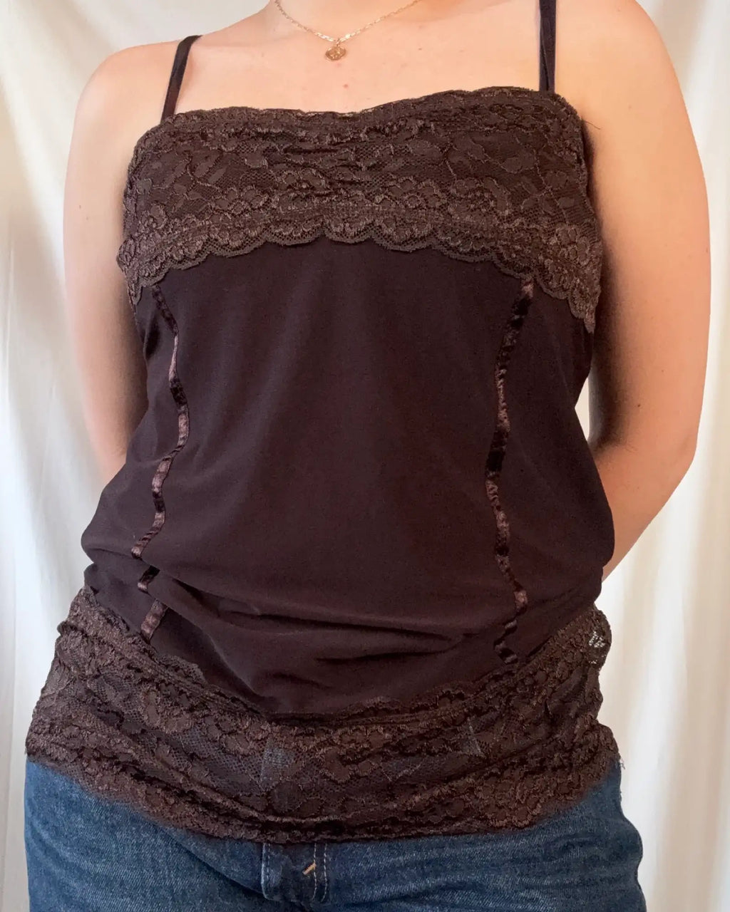 Brown Lacy Cami Top