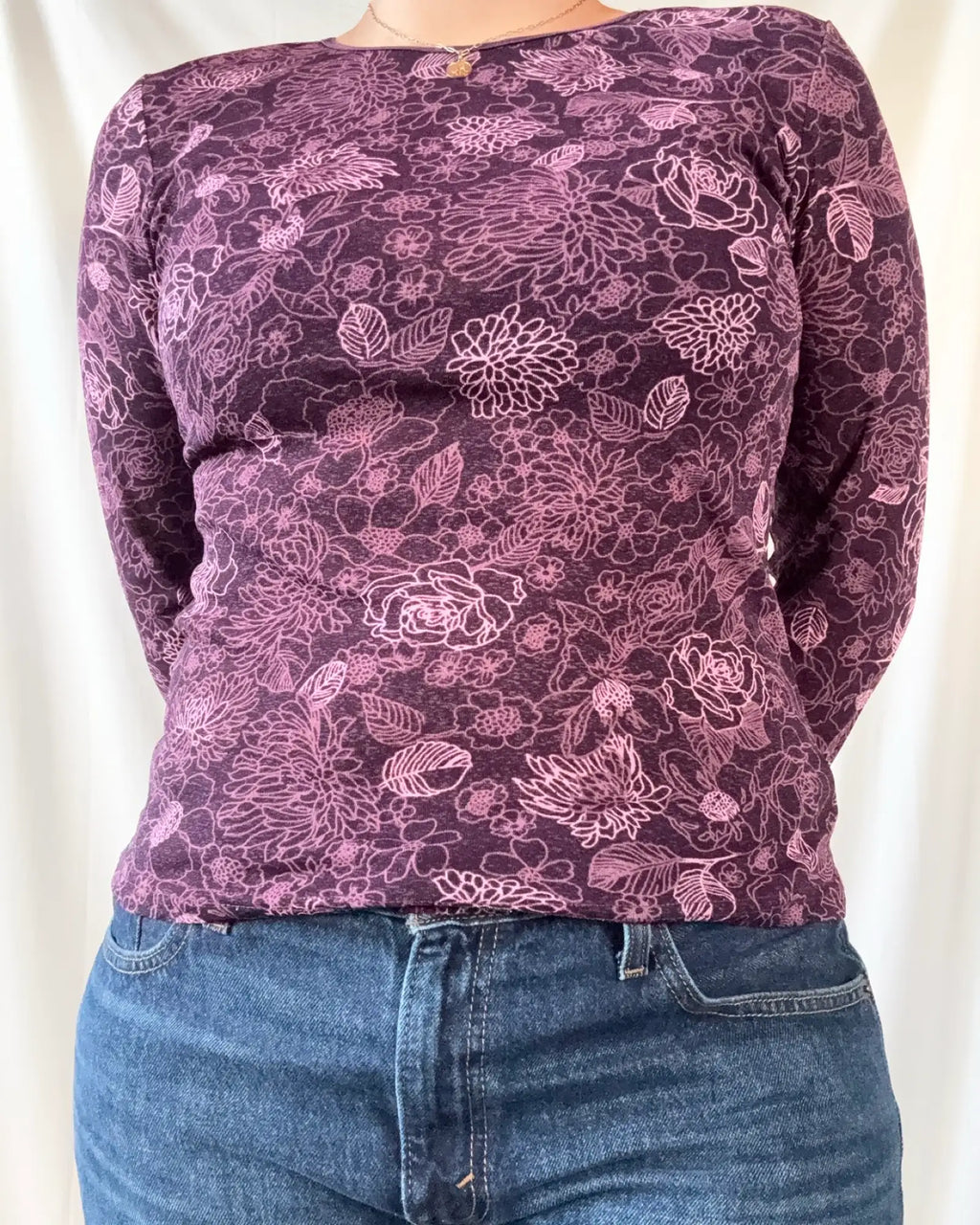 Purple Mesh Floral Long Sleeve