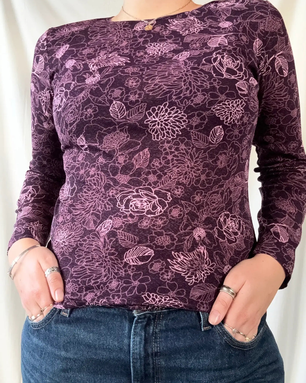 Purple Mesh Floral Long Sleeve
