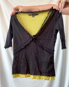 Black and Green Mesh Wrap Top