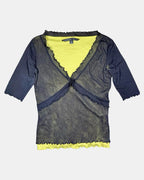 Black and Green Mesh Wrap Top