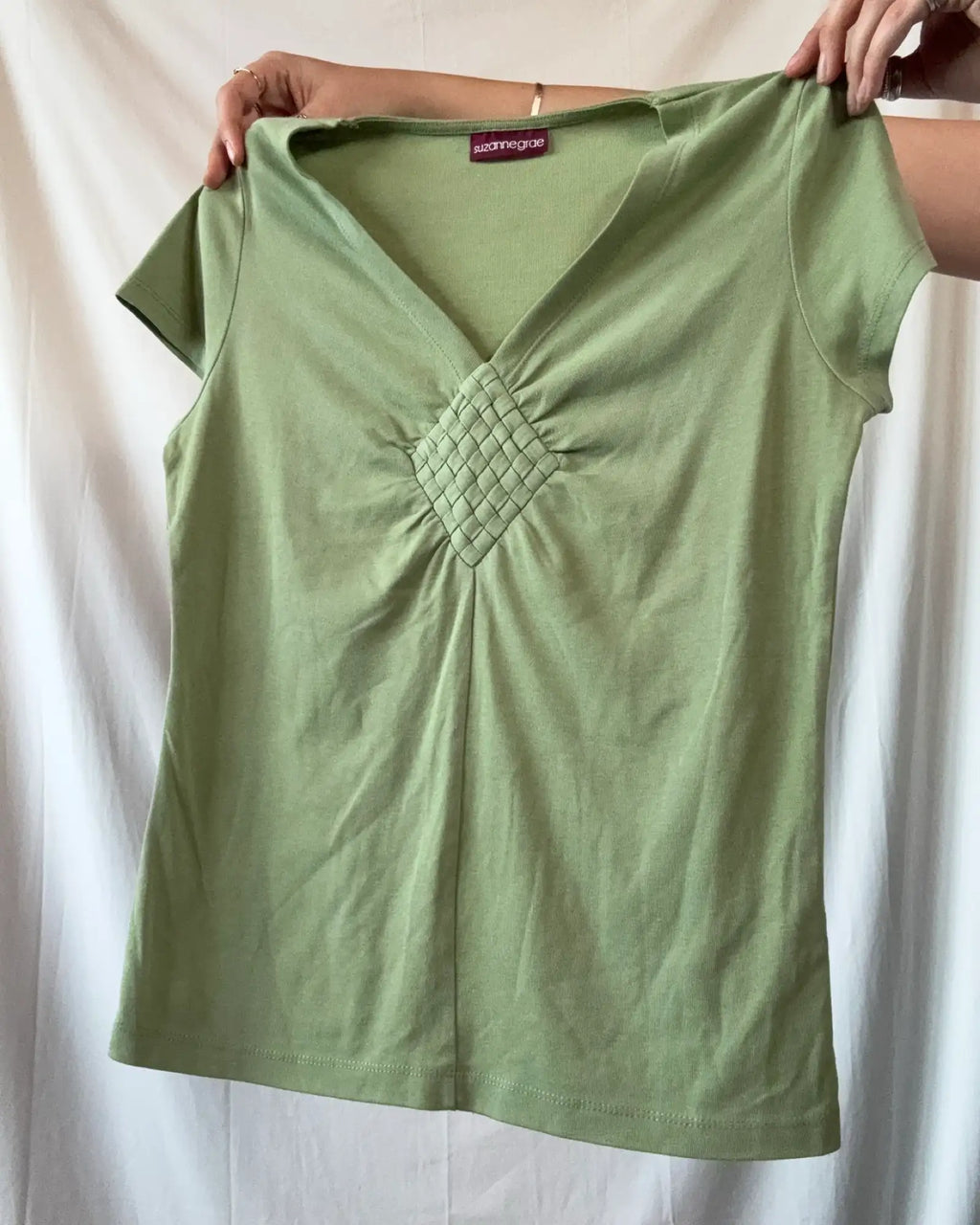 Green 90s Style V Neck Top