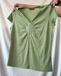 Green 90s Style V Neck Top