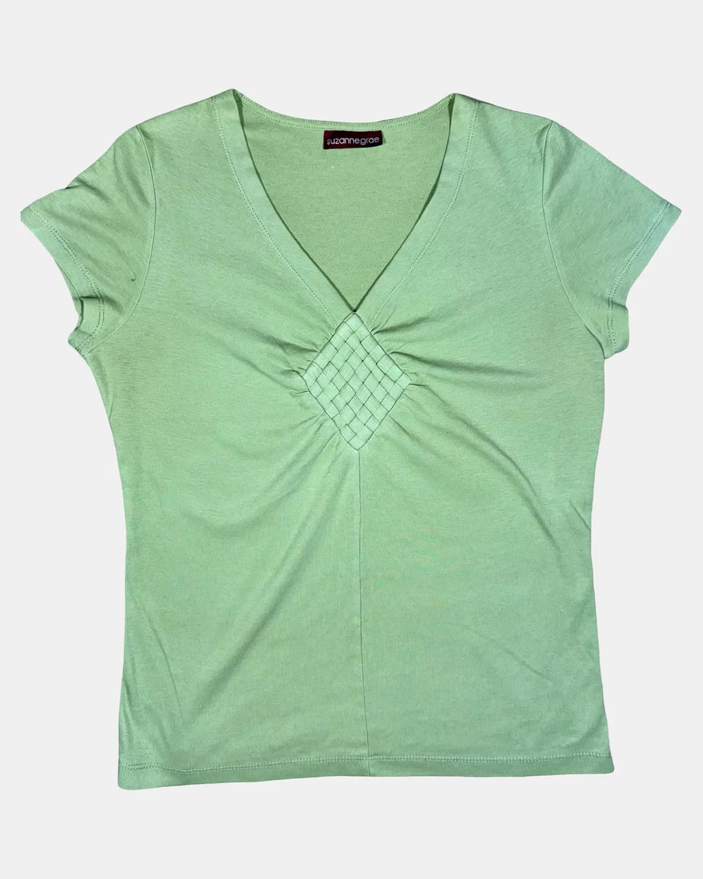 Green 90s Style V Neck Top