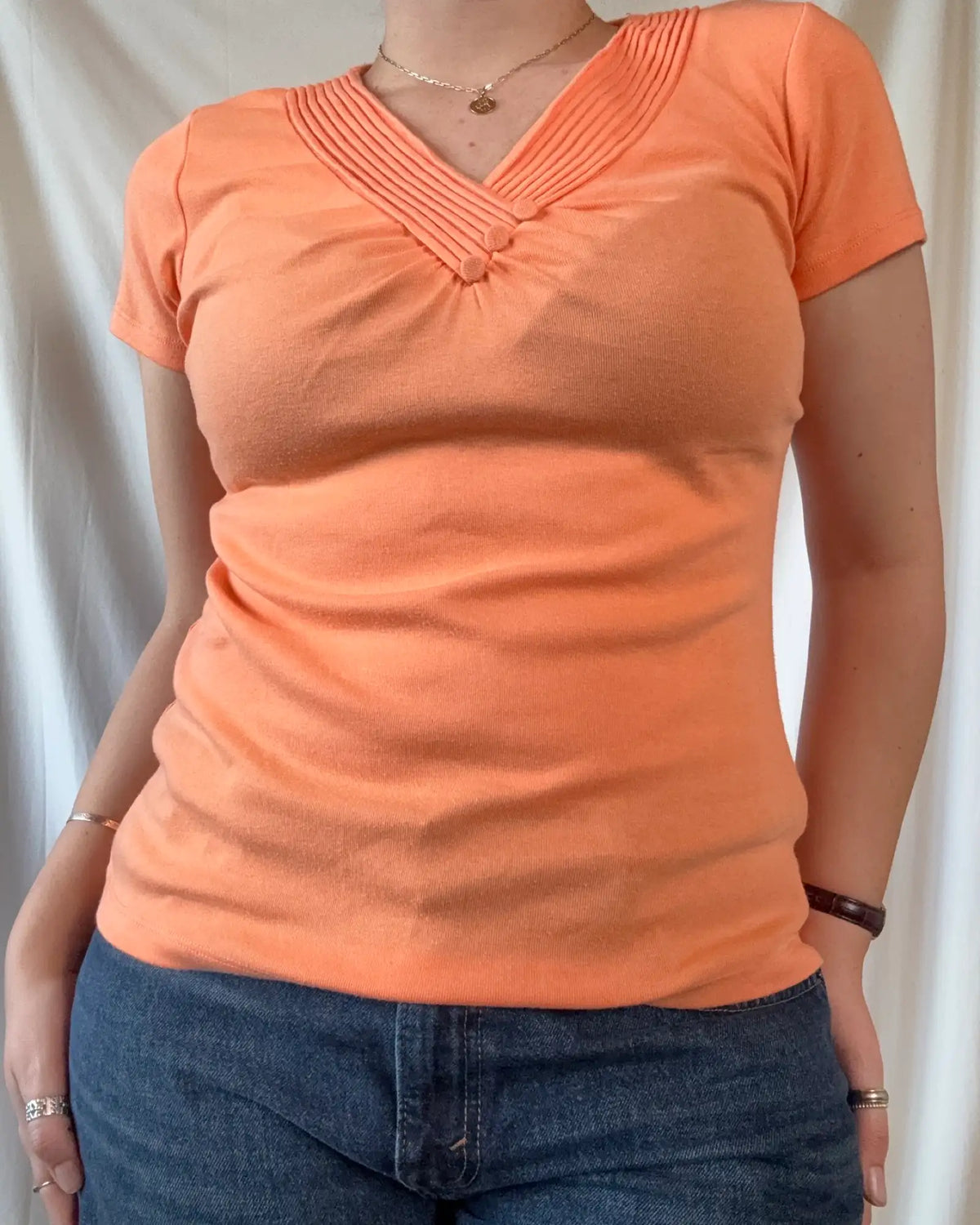 Orange Staple V Neck Top