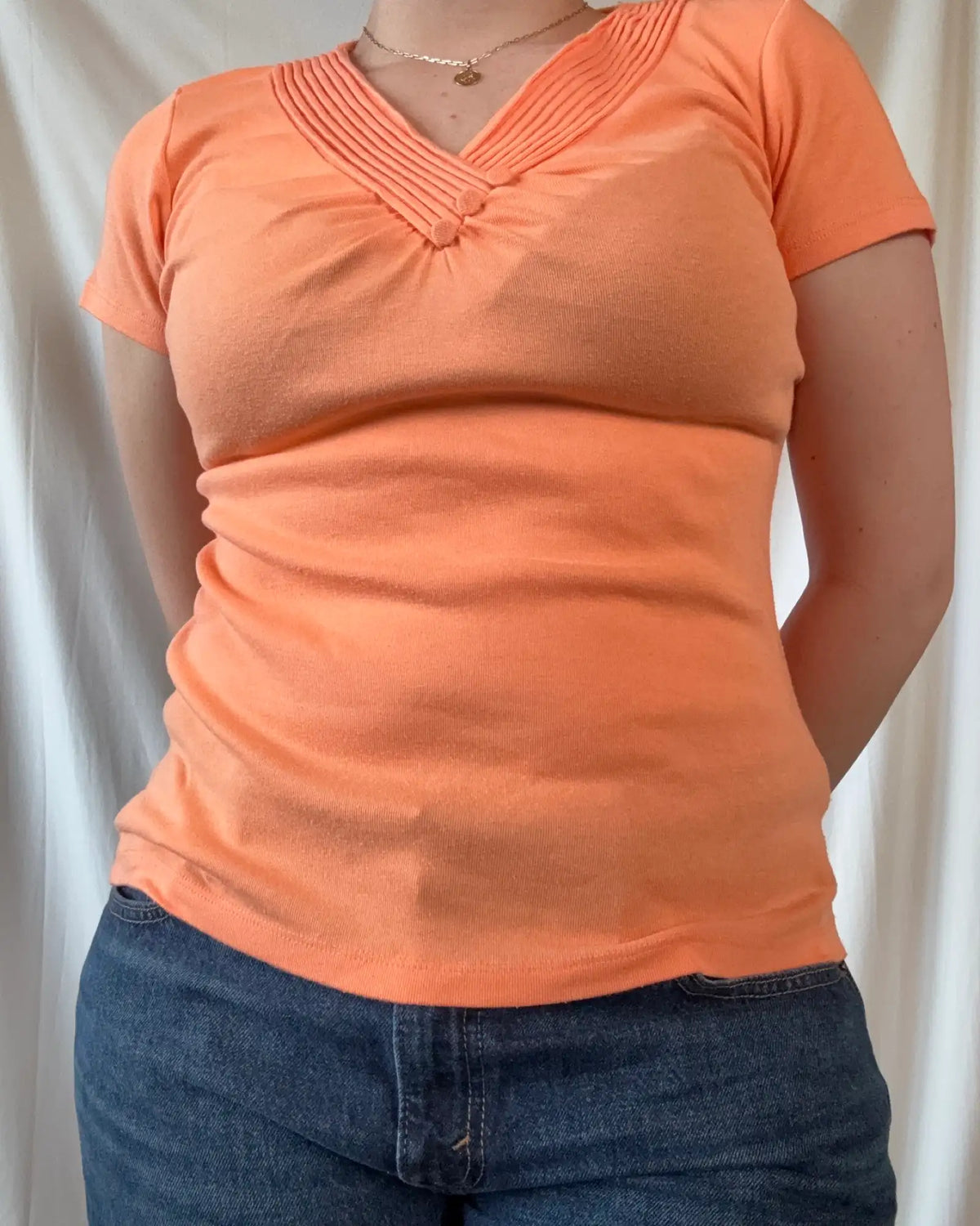 Orange Staple V Neck Top