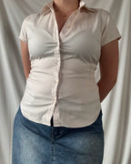White Synched Button Up Top