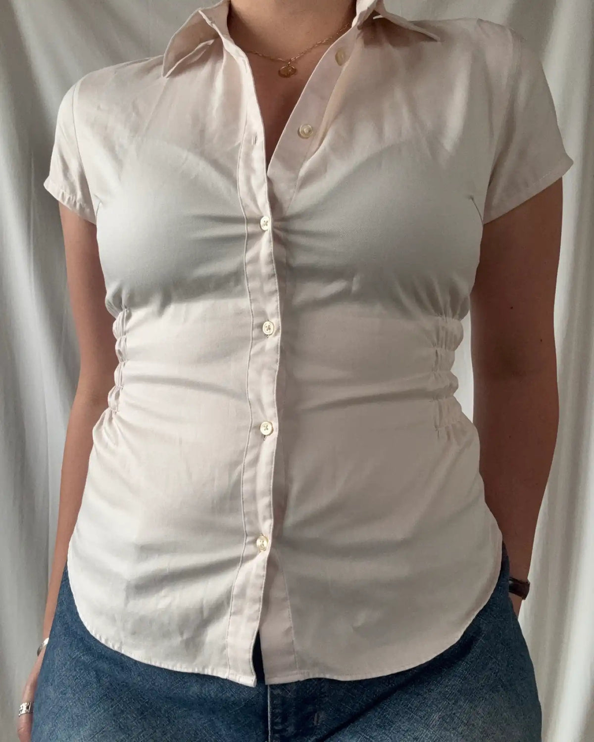 White Synched Button Up Top
