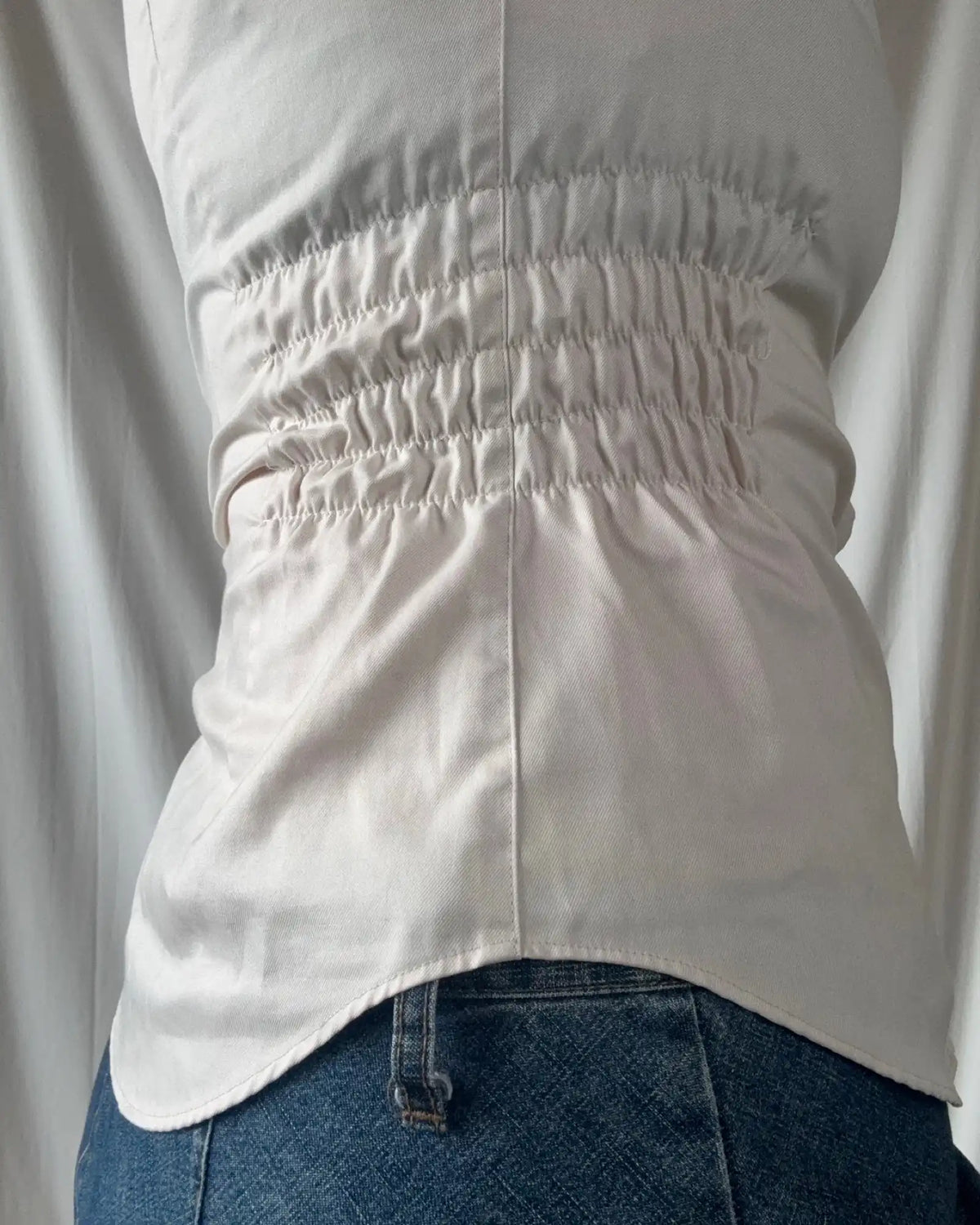 White Synched Button Up Top