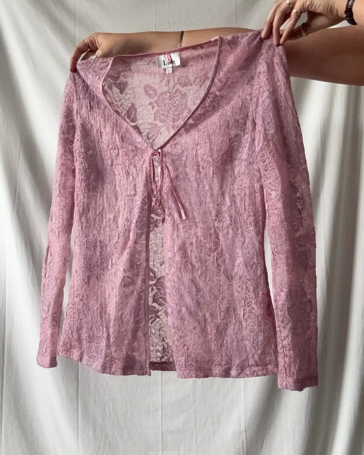 Pink Lace Tie Up Cardigan
