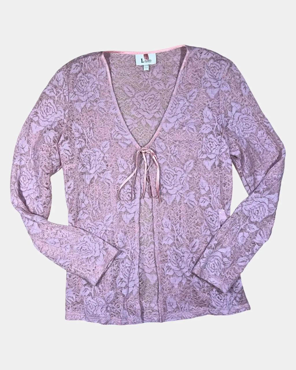 Pink Lace Tie Up Cardigan