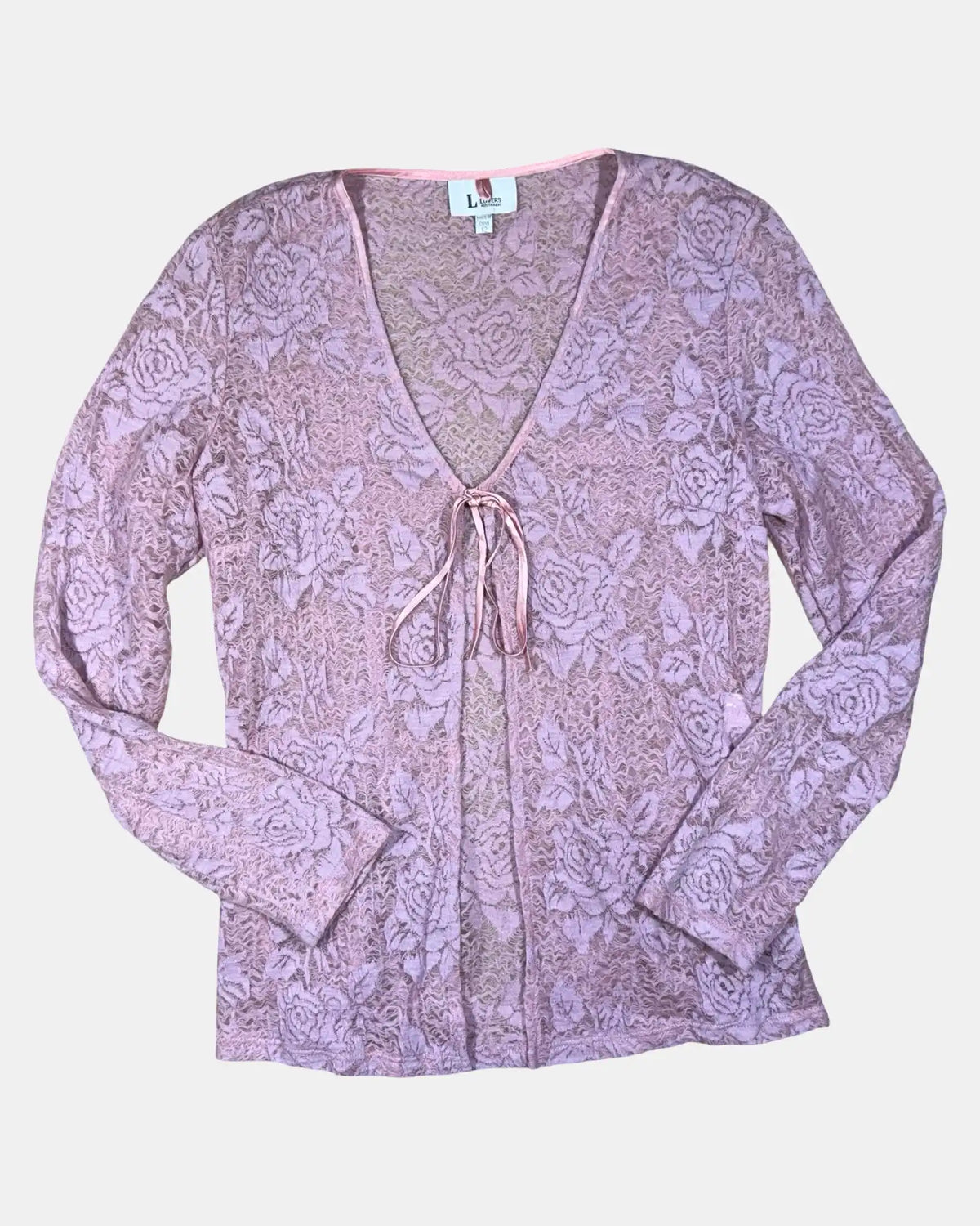 Pink Lace Tie Up Cardigan