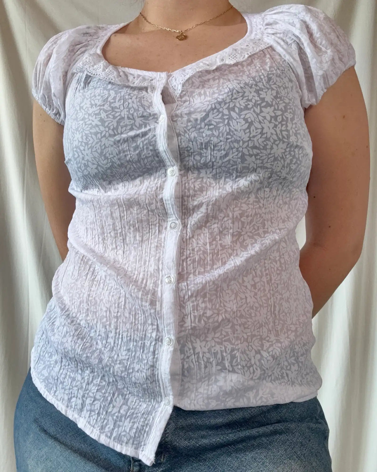 White Button Up Scoop Neck Blouse