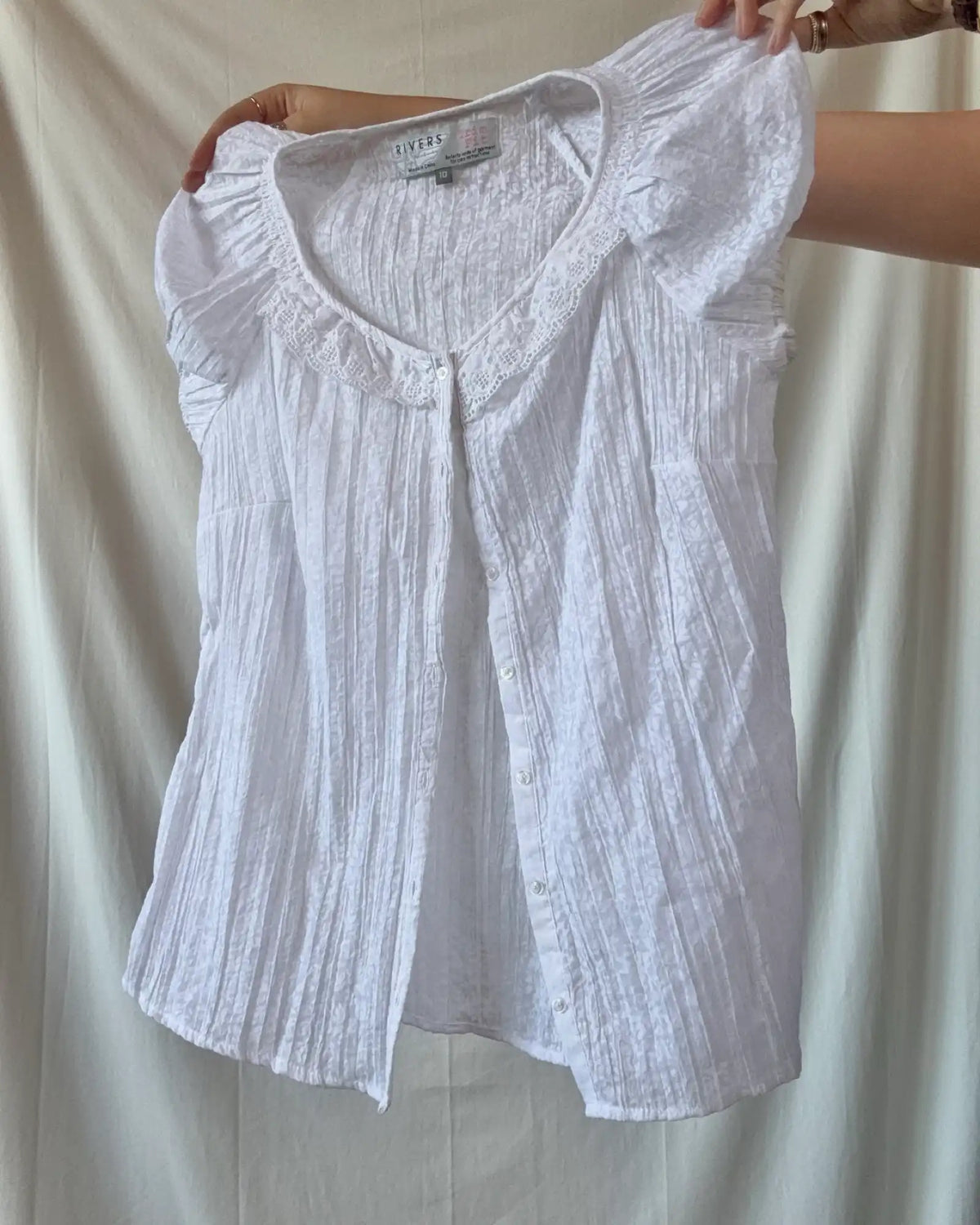 White Button Up Scoop Neck Blouse