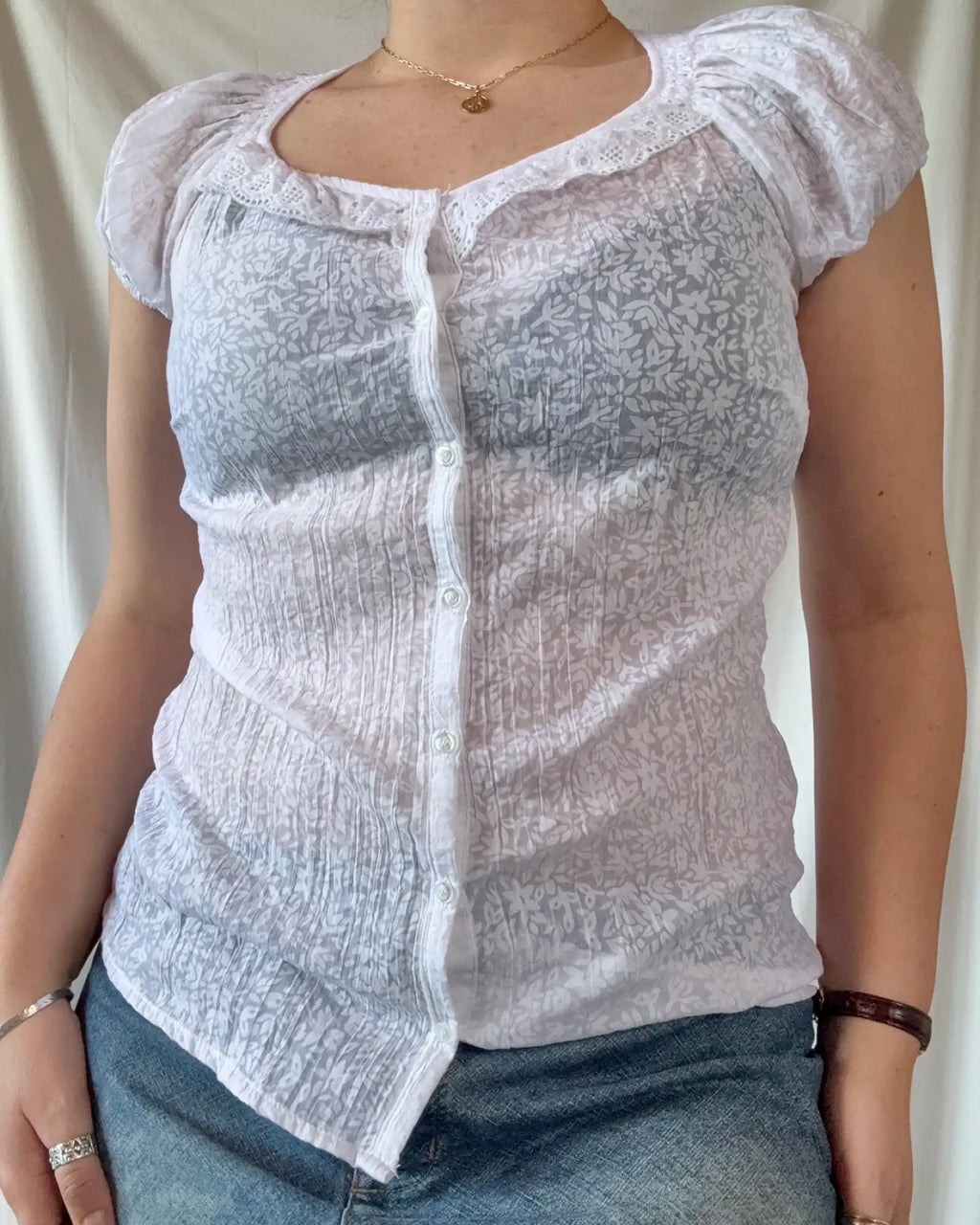 White Button Up Scoop Neck Blouse