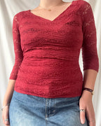 Red Lace Wrap Top