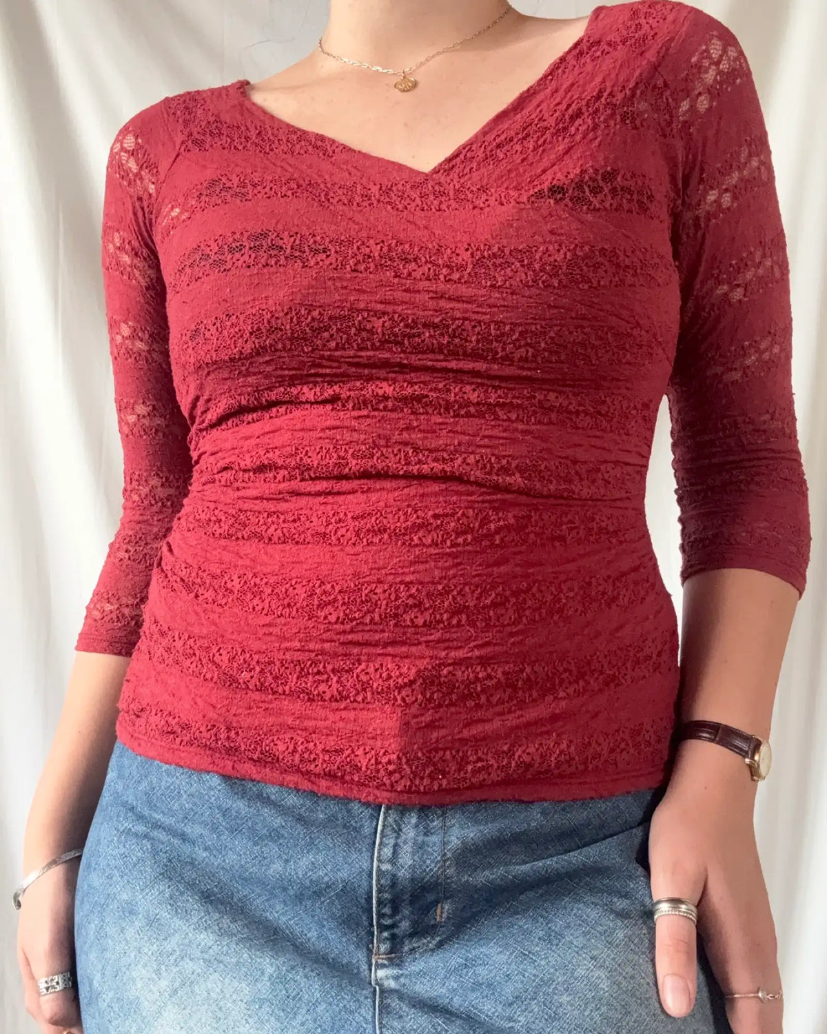Red Lace Wrap Top