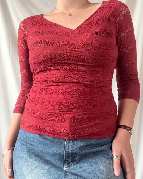 Red Lace Wrap Top