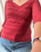 Red Lace Wrap Top