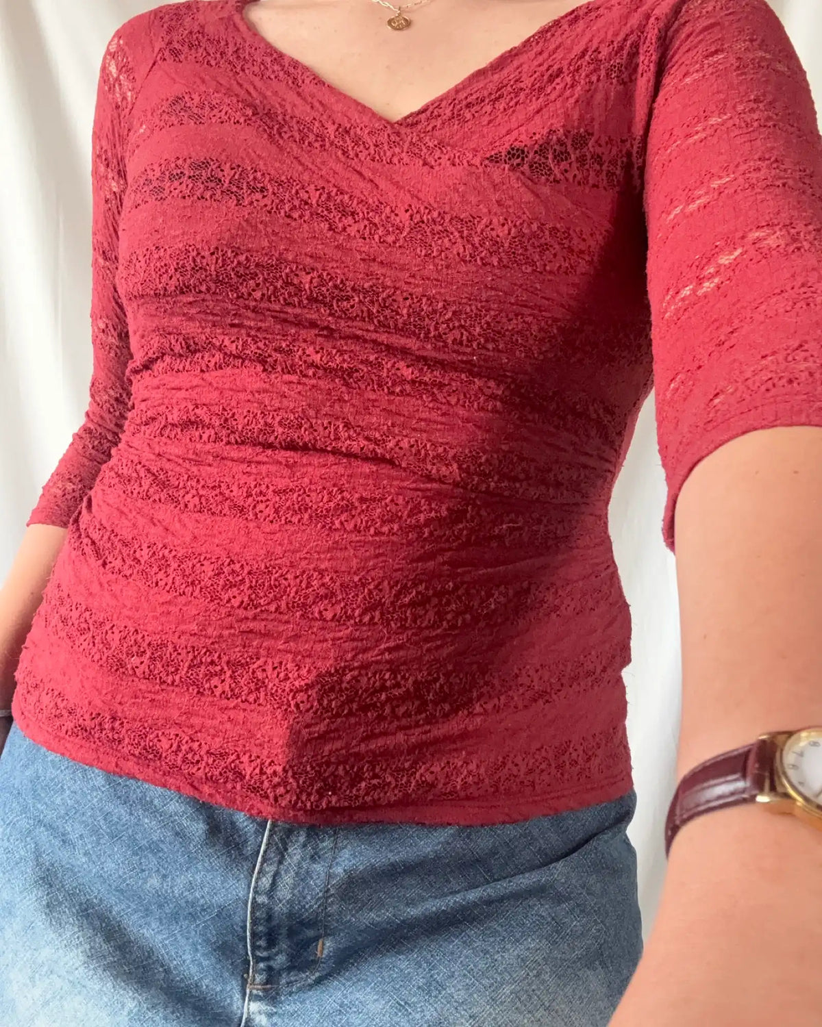 Red Lace Wrap Top