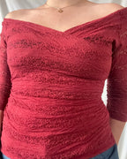 Red Lace Wrap Top