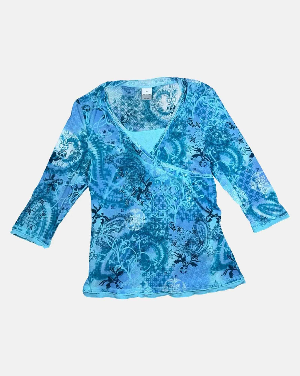 Blue Flowy Mesh Wrap Top