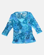 Blue Flowy Mesh Wrap Top