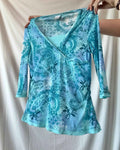 Blue Flowy Mesh Wrap Top