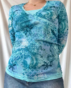 Blue Flowy Mesh Wrap Top