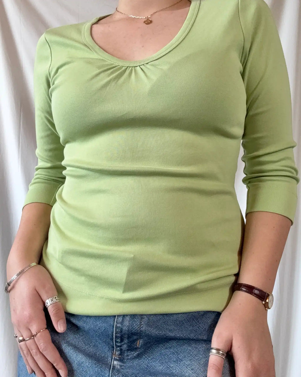 Light Green Long Sleeve V Neck
