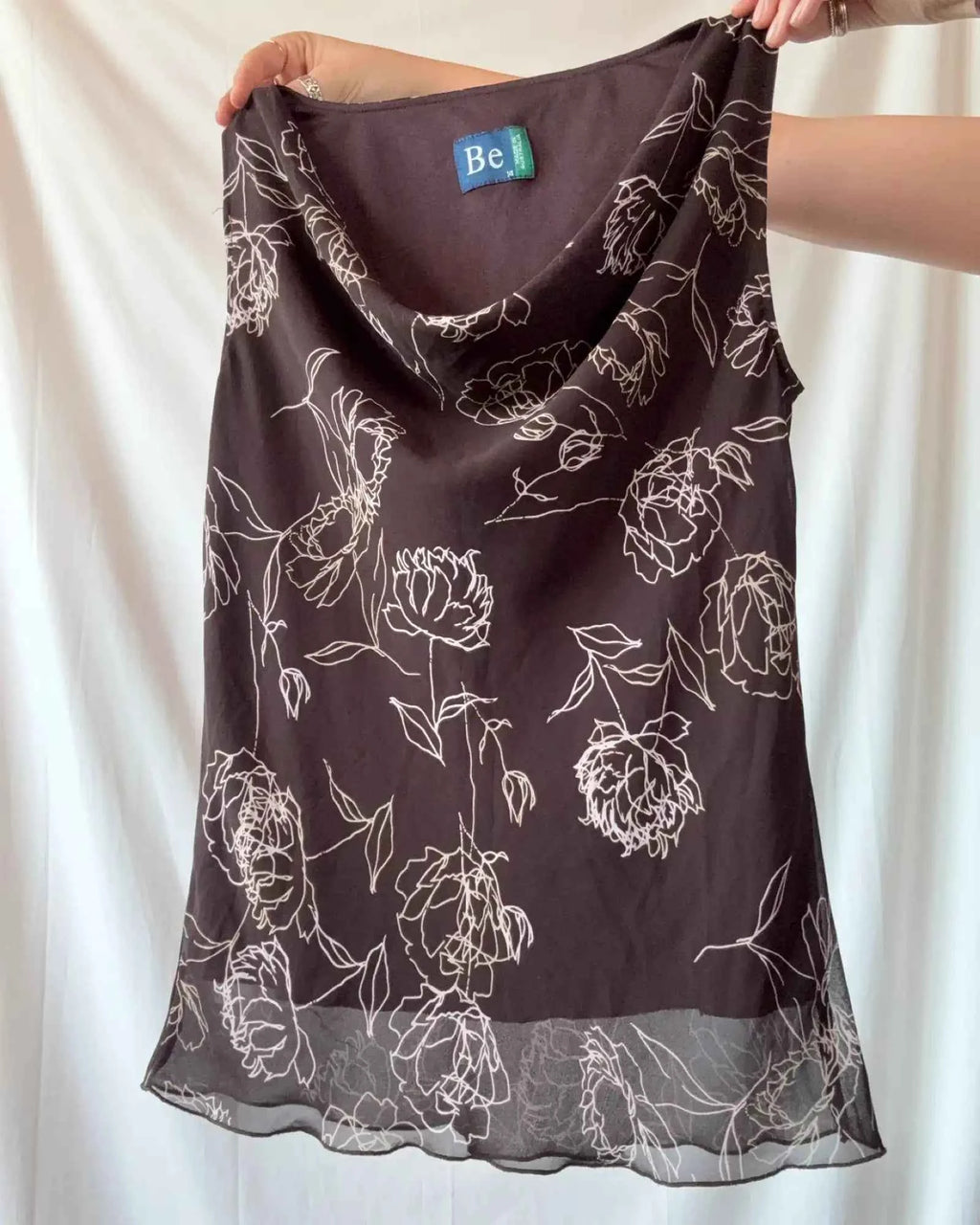 Brown Floral Scoop NeckTop
