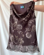 Brown Floral Scoop NeckTop