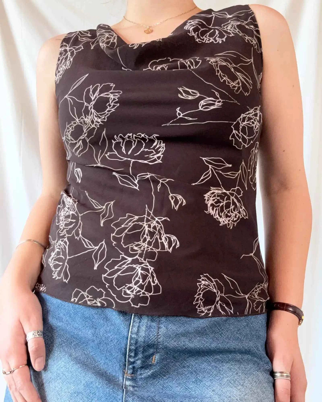 Brown Floral Scoop NeckTop