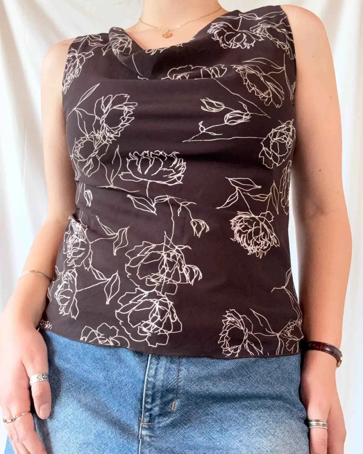 Brown Floral Scoop NeckTop